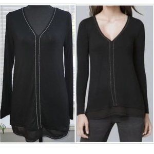 White House Black Market Chain-Detail V-Neck Top Shirt Small